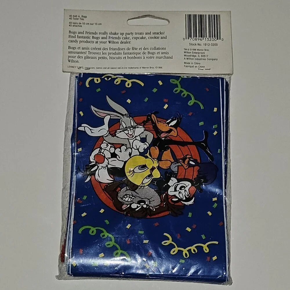VTG NOS Looney Tunes Party Favor Treat Bags Ties (40 pk) Wilton Bugs Taz Daffy